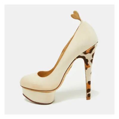 Charlotte Olympia Beige Fabric and Calfhair Dolly Platform Pumps Size 37.5