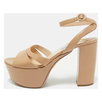 Prada Beige Patent Leather Ankle Strap Sandals Size