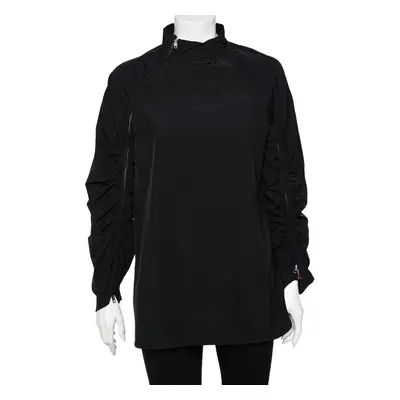 Sportmax Black Synthetic Contrast Trim Ruched Zip Detail Tunic Top