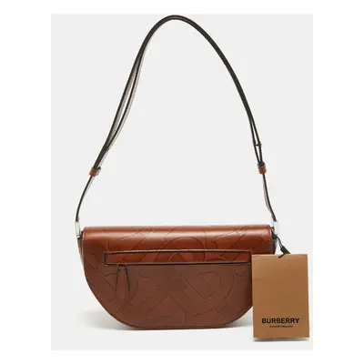 Burberry Brown TB Embossed Leather Small Olympia Shoulder Bag