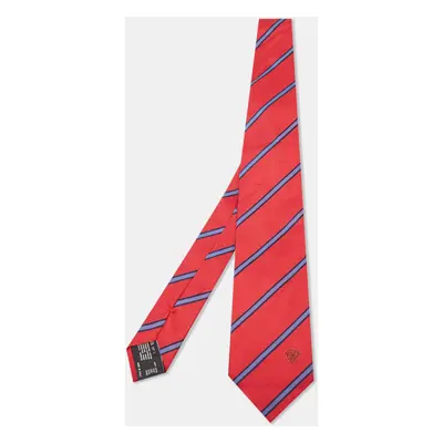 Versace Red/Blue Diagonal Striped Silk Tie