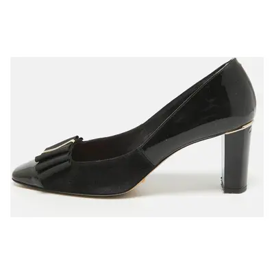 CH Carolina Herrera Black Patent Leather and Suede Bow Pumps Size