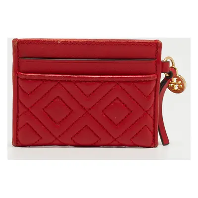 Tory Burch Red Quilted Leather Fleming Card Holder