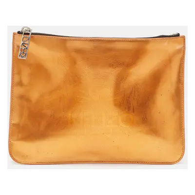 Kenzo Bronze Vinyl Tiger Motif Slim Clutch