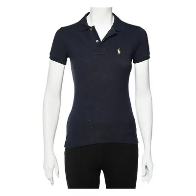 Ralph Lauren Navy Blue Cotton Pique Skinny Polo T-Shirt