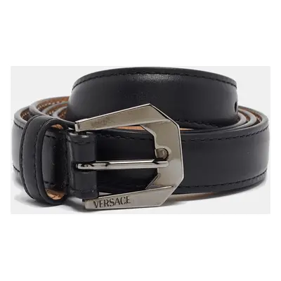 Versace Black Leather Slim Buckle Belt 85CM