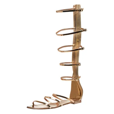 Giuseppe Zanotti Rose Gold Patent Leather Rylee Gladiator Flat Sandals Size 38.5