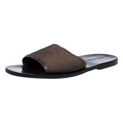 Prada Brown Canvas Flat Slides Size