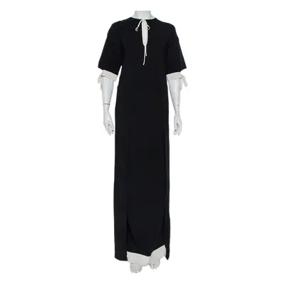 Fendi Black Crepe Contrast Trim Front Slit Detail Long Dress