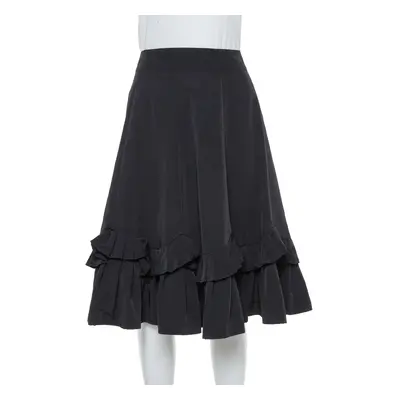 Emporio Armani Black Faille Ruffled Midi Skirt