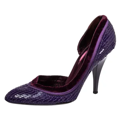 Gucci Purple Sequined Satin And Velvet Half D'orsay Pumps Size 38.5