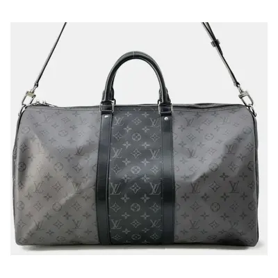 Louis Vuitton Black Monogram Eclipse Reverse Keepall Bandouliere Boston Bag