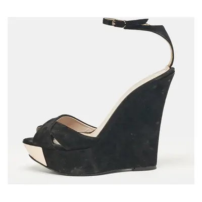 Le Silla Black Suede Wedge Ankle Wrap Sandals Size