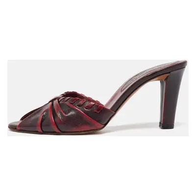 Yves Saint Laurent Burgundy Leather Slide Sandals