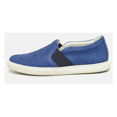 Lanvin Blue Python Embossed Leather Slip on Sneakers Size