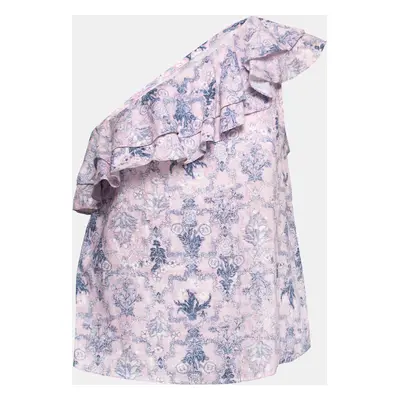 Isabel Marant Etoile Pink Printed Linen One-Shoulder Ruffled Top