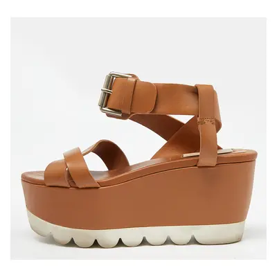 See by Chloe Brown Leather Wedge Platform Ankle Strap Sandals Size