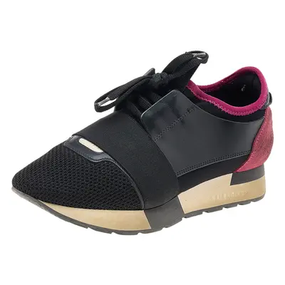 Balenciaga Black/Fuchsia Leather And Mesh Race Runner Sneakers Size