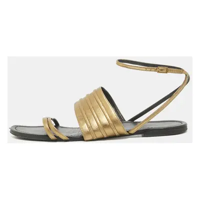 Saint Laurent Gold Leather Ankle Strap Flats Size