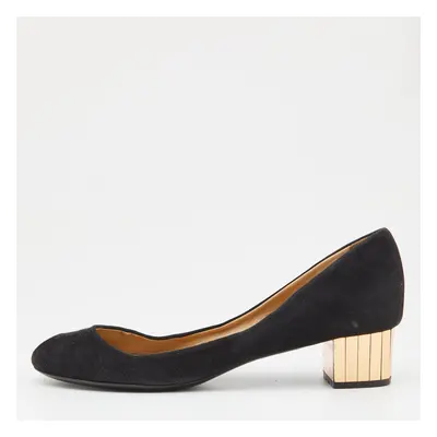 Gucci Black Suede Peep Toe Block Heel Pumps Size