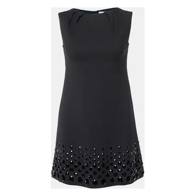 RED Valentino Black Crepe Crystal Embellished Sleeveless Dress