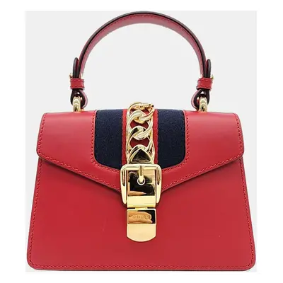 Gucci Red Leather Mini Sylvie Top Handle Bag