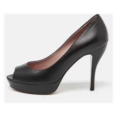 Gucci Black Leather Peep Toe Platform Pumps Size 37.5