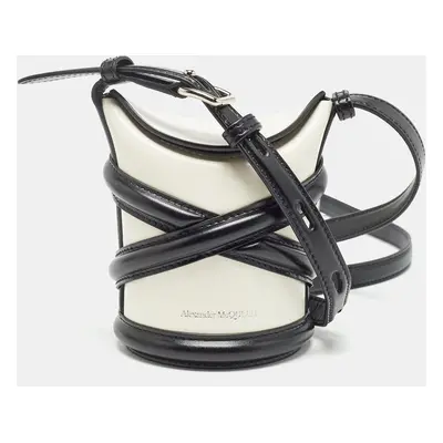 Alexander McQueen Black/White Leather Mini The Curve Bucket Bag