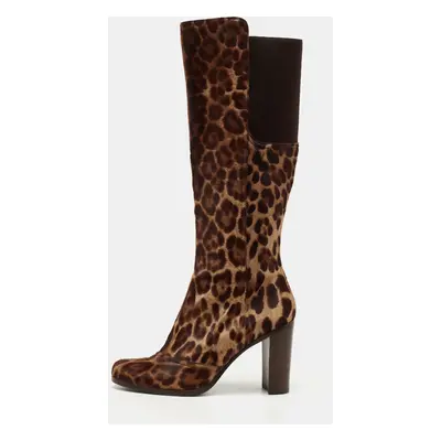 Dolce & Gabbana Brown Leopard Print Suede Knee Length Boots Size