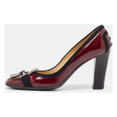 Tod's Burgundy Patent Leather Buckle Detail Loafer Pumps Size 38.5