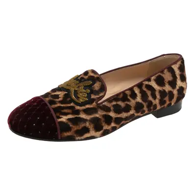 Christian Louboutin Brown Leopard Print Pony My Love Velvet Smoking Slippers Size 38.5