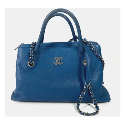 Chanel Blue Quilted Caviar Large Urban Shopping Tote Bag