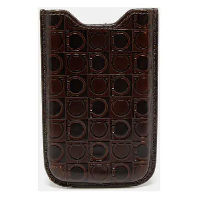 Salvatore Ferragamo Brown Gancio Embossed Glossy Leather Phone Cover