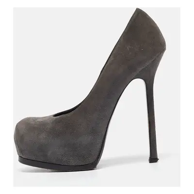 Saint Laurent Grey Suede Tribtoo Platform Pumps Size