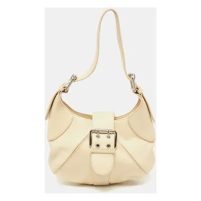 Furla Cream Leather Buckle Flap Hobo