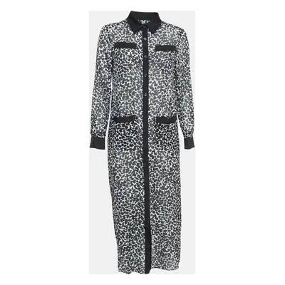 Boutique Moschino Black & White Printed Silk Blend Buttoned Front Midi Dress