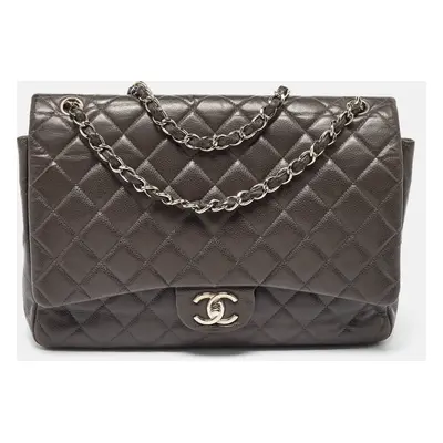 Chanel Grey Quilted Caviar Leather Maxi Classic Double Flap Bag