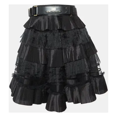 Elisabetta Franchi Black Pleated Crepe Belted Mini Skirt