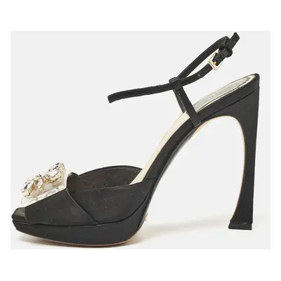 Dior Black Satin Crystal Embellished Ankle Strap Sandals Size