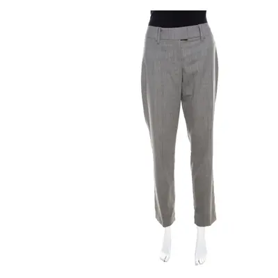 Escada Grey Stretch Wool Slit Detail Tapered Trousers