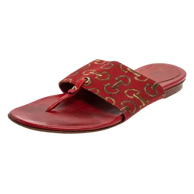 Gucci Red Canvas And Leather Thong Flats Sandals Size 36.5