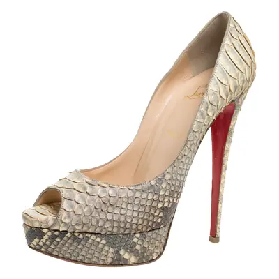 Christian Louboutin Grey/Beige Python Leather Altadama Peep Toe Platform Pumps Size