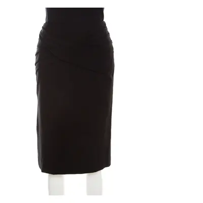 Escada Black Stretch Knit Draped Pleat Front Runia Pencil Skirt