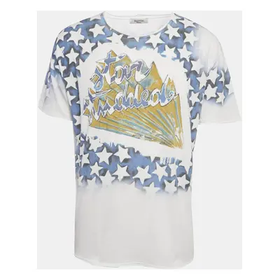 Valentino White Starts Print Jersey Raw Edge T-Shirt