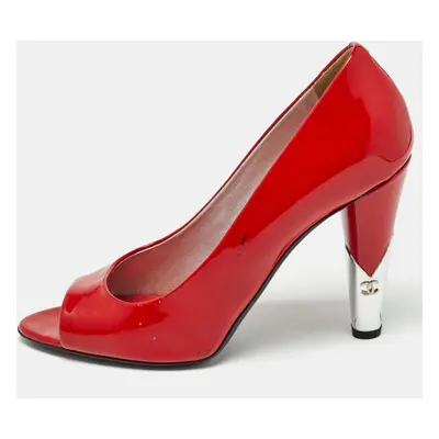 Chanel Red Patent Peep Toe Pumps Size