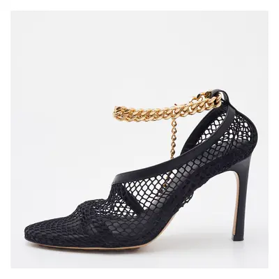 Bottega Veneta Black Stretch Mesh and Leather D'orsay Pumps Size