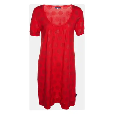 Kenzo Red Lurex Polka Cotton Knit Mini Dress