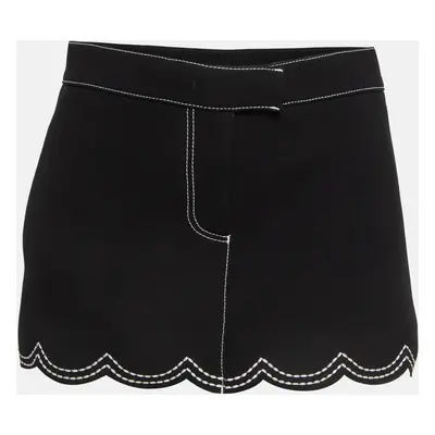 RED Valentino Black Crepe Scallop Skirt Effect Shorts