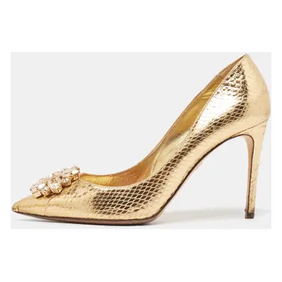 Dolce & Gabbana Gold Embossed Snakeskin Bellucci Pumps Size