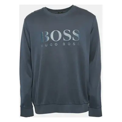 Boss by Hugo Boss Blue Logo Print Cotton Knit Sweatshirt